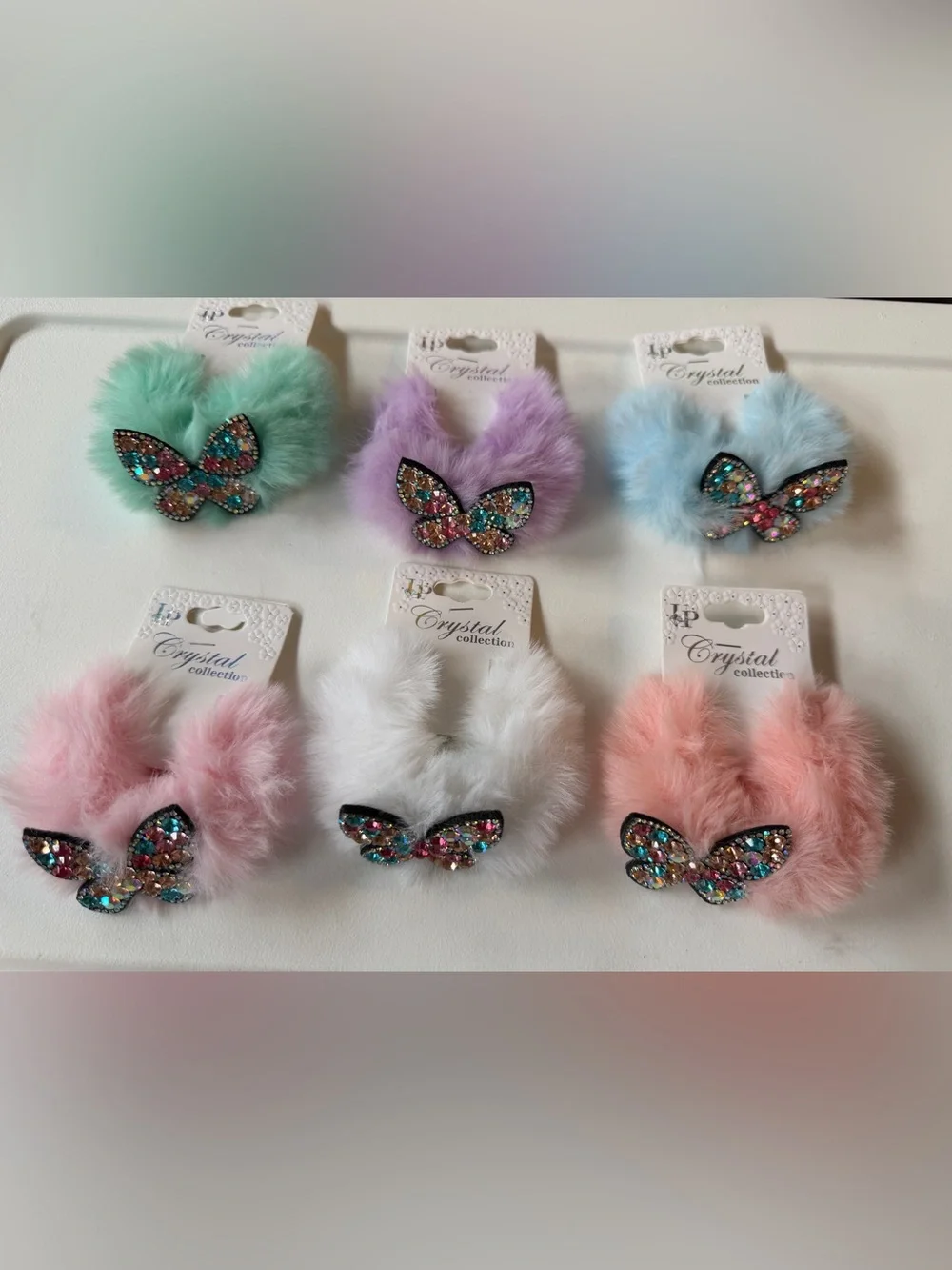 Faux Fur Butterfly Hair Tie w/ Crystal Butterfly Bundle NWT